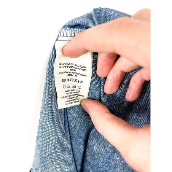 NWT Free People Womens Show Some Shoulder Top Off Shoulder Blue Chambray Top Siz - Picture 9 of 11